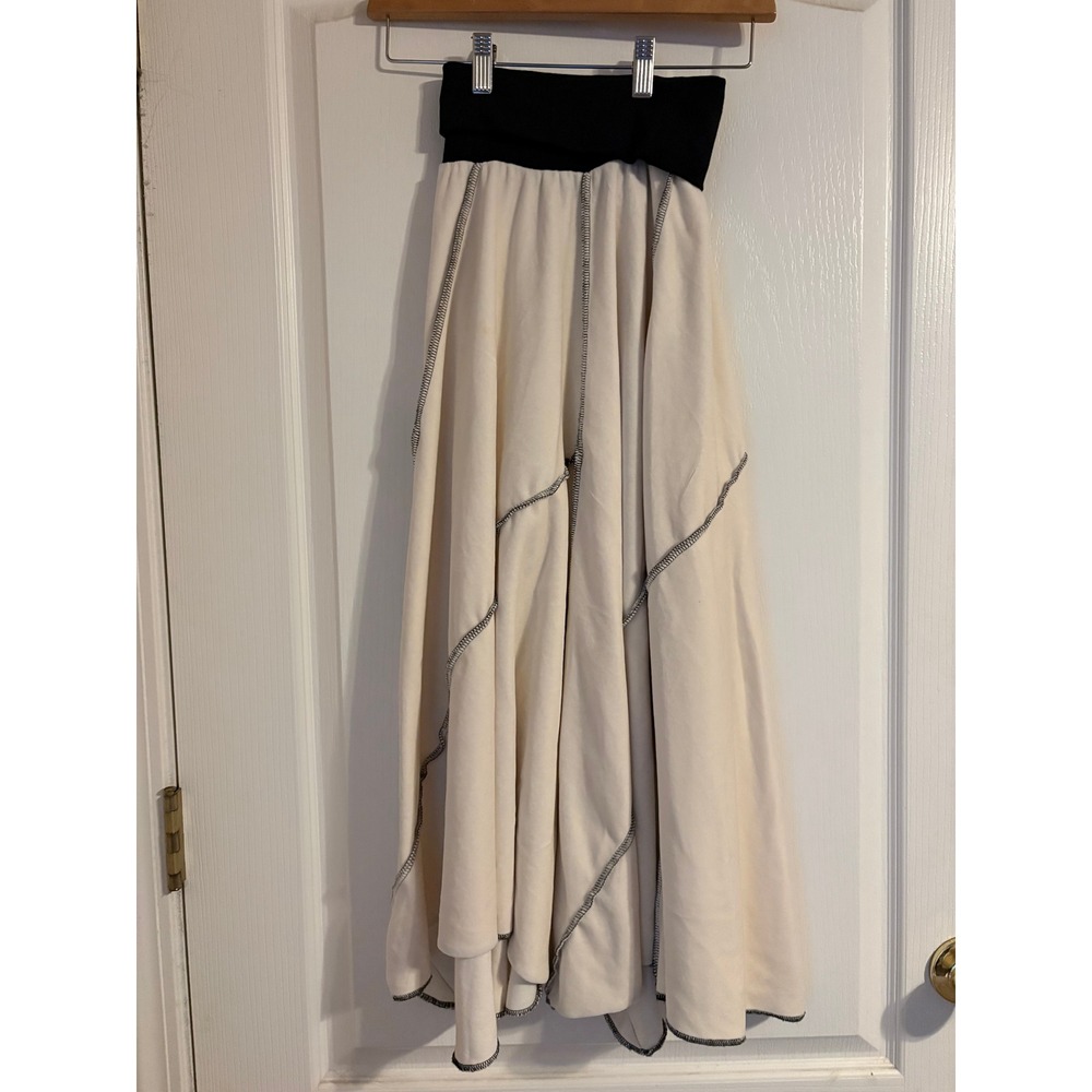 Parni Cream Black Paneled‎ Maxi Skirt Exposed Stitching Small Reversable